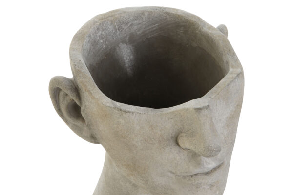 Macetero cemento gris desgastado busto hombre