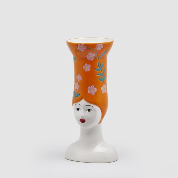 Macetero cerámica busto chica naranja