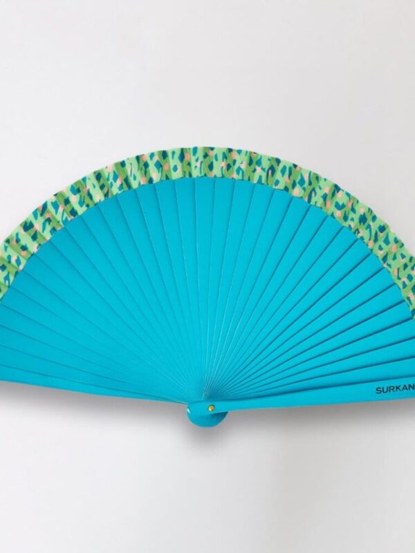 Abanico madera estampado turquesa