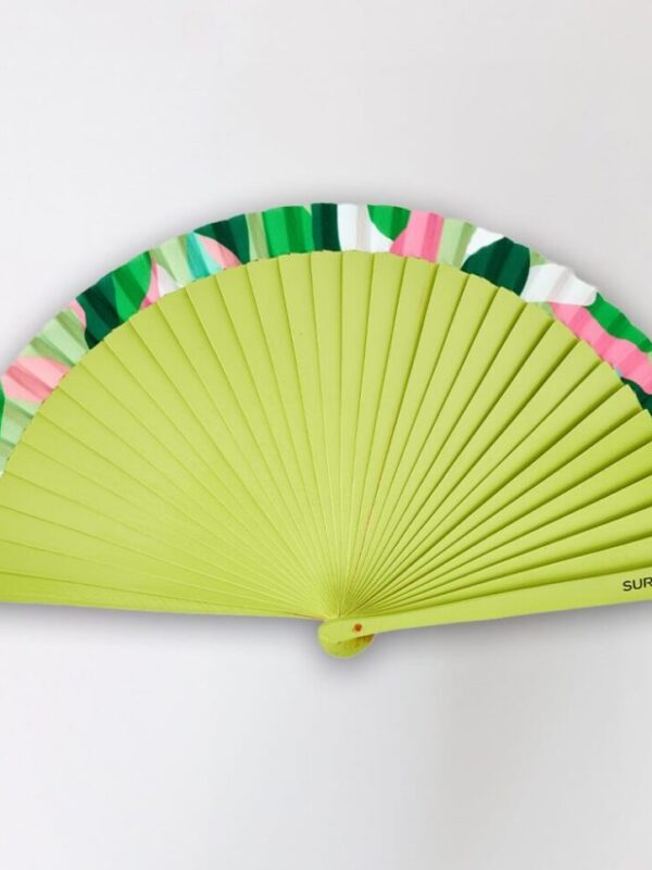 Abanico madera estampado verde