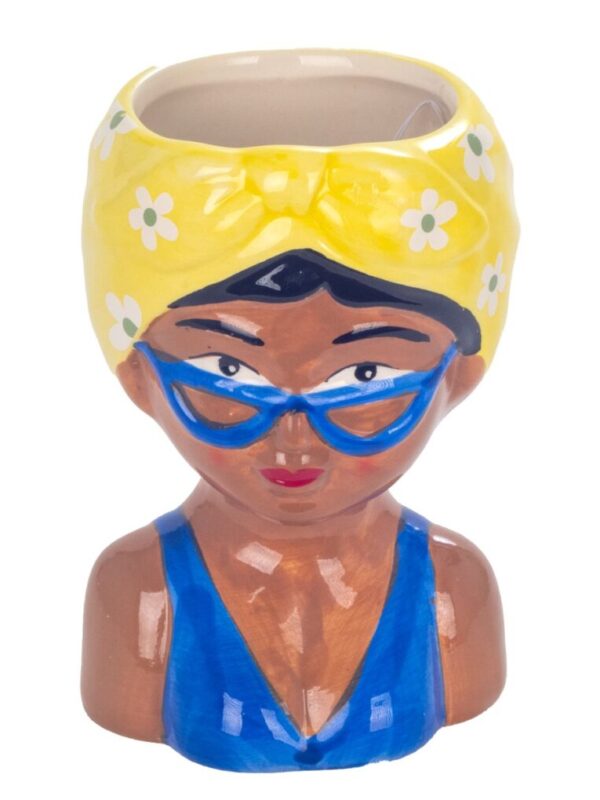 MACETERO CERÁMICA BUSTO MUJER PAÑUELO AMARILLO
