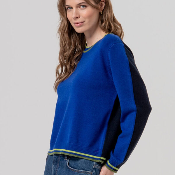 JERSEY DE CUELLO REDONDO DE DOS COLORES AZUL