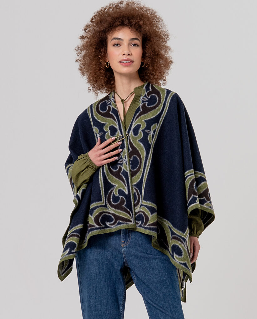 PONCHO DE JAQUARD MARINO