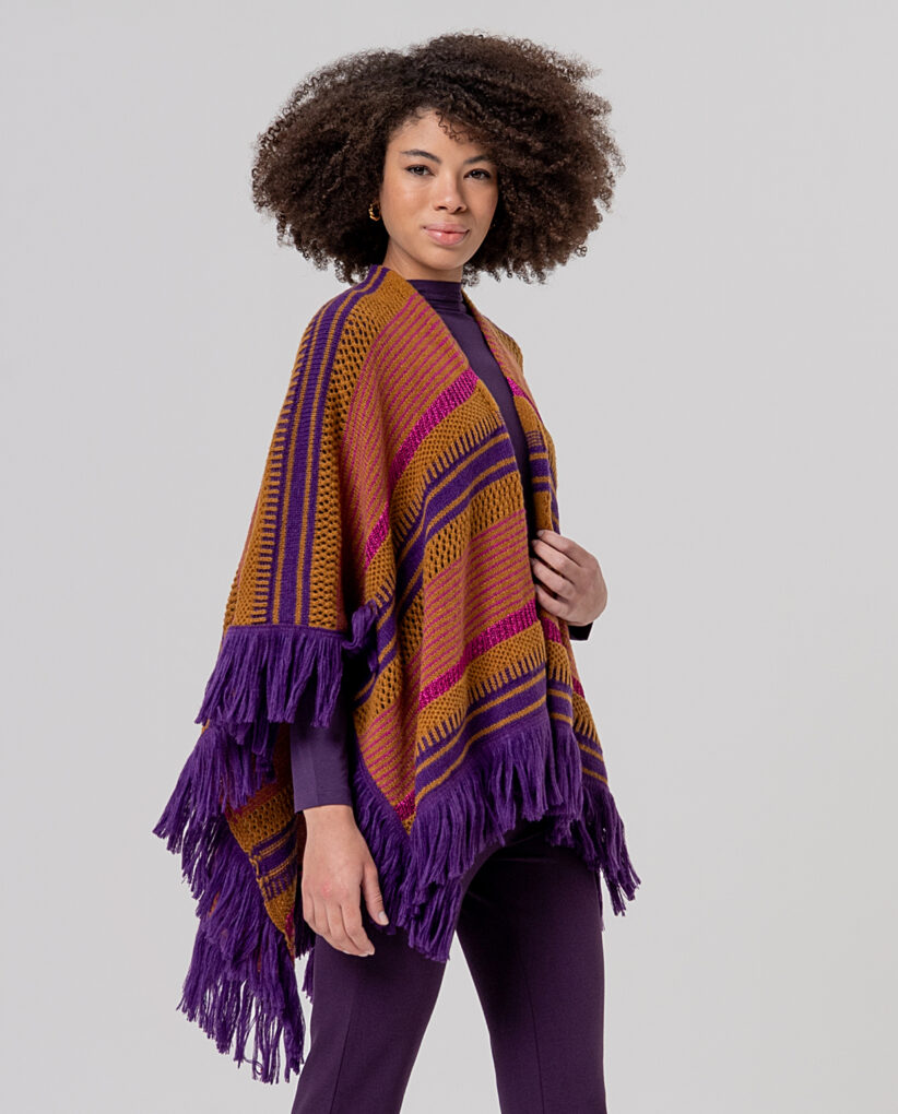 PONCHO DE RAYAS NARANJA