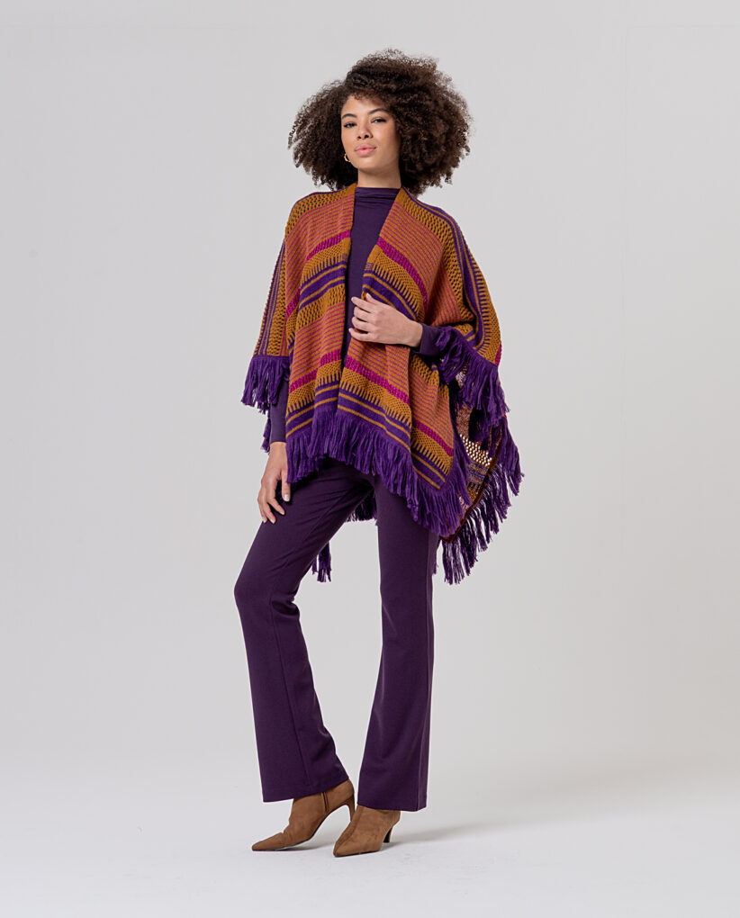 PONCHO DE RAYAS NARANJA
