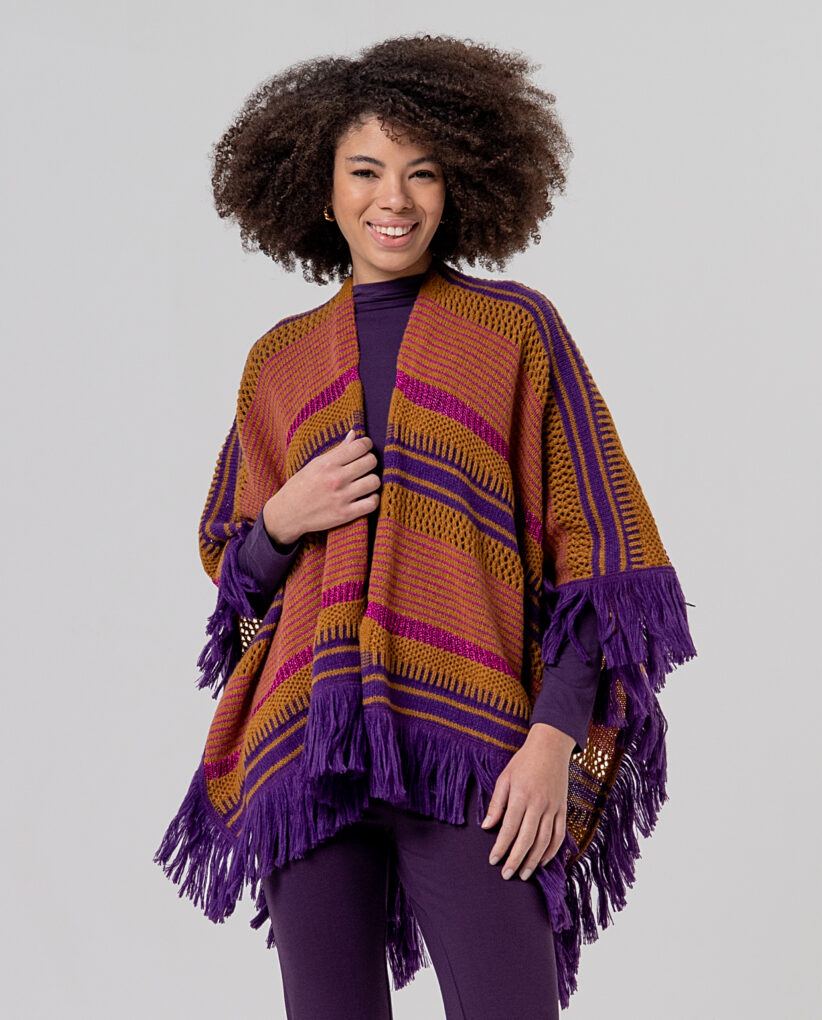 PONCHO DE RAYAS NARANJA