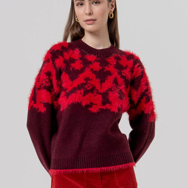 JERSEY CUELLO REDONDO CON JACQUARD GRANATE