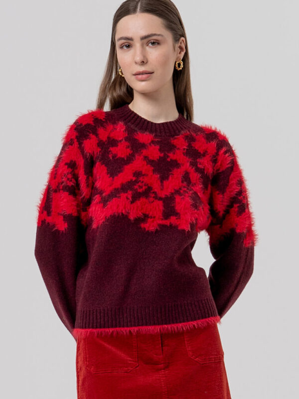 JERSEY CUELLO REDONDO CON JACQUARD GRANATE